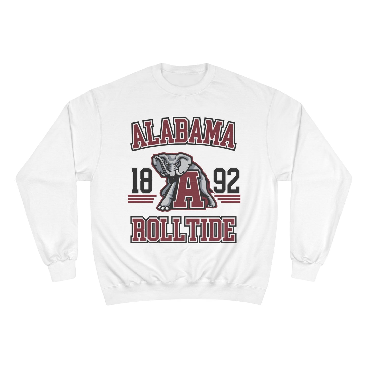 White sweatshirt with Alabama logo and text on a white background