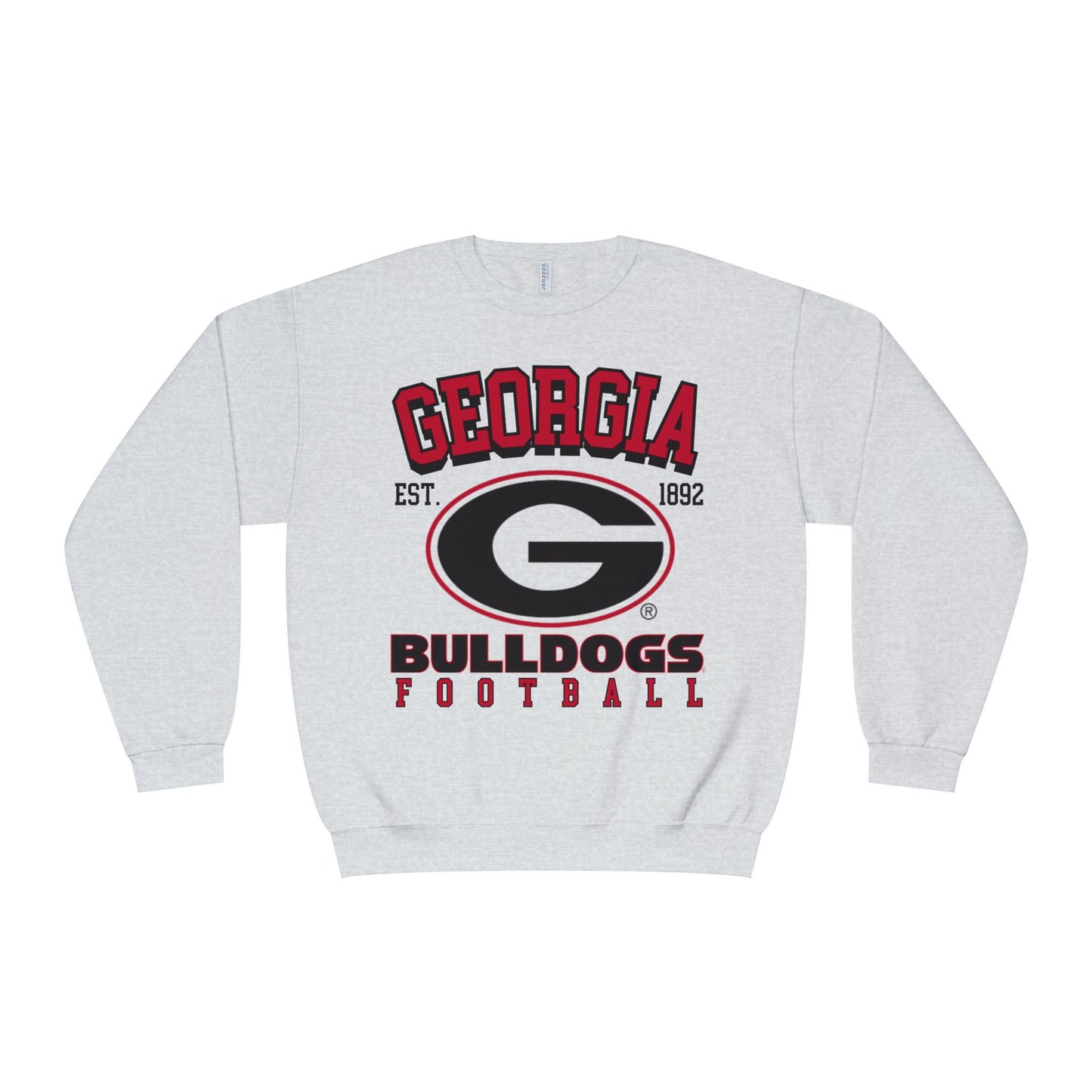 Gray sweatshirt with Georgia Bulldogs football design on a white background