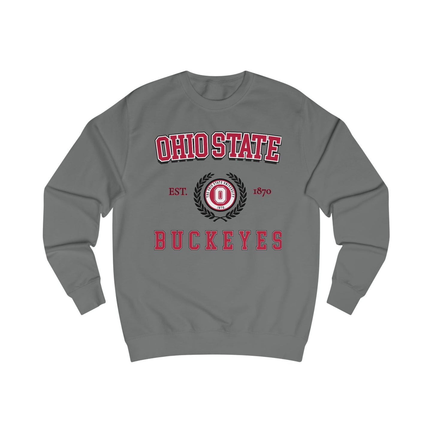 Gray sweatshirt with Ohio State Buckeyes logo on a white background