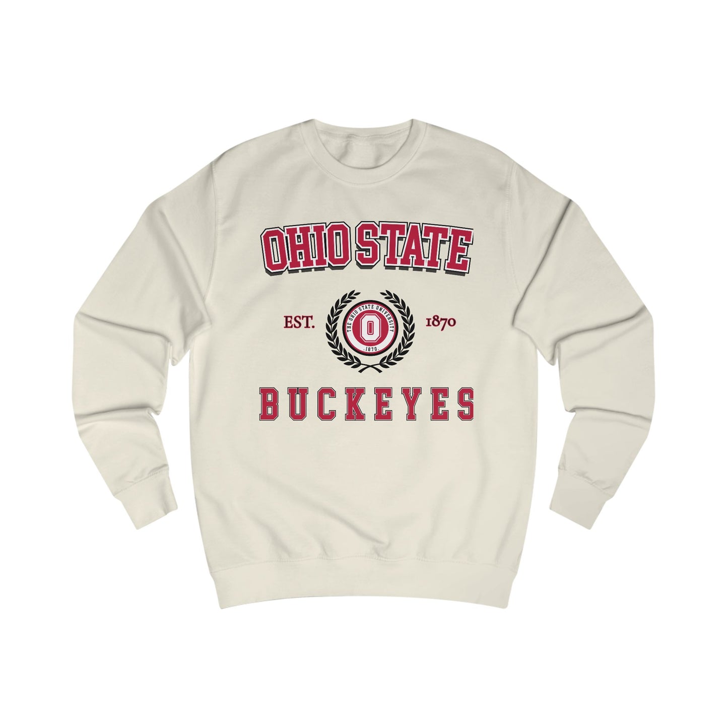 Beige sweatshirt with Ohio State Buckeyes logo and text on a white background