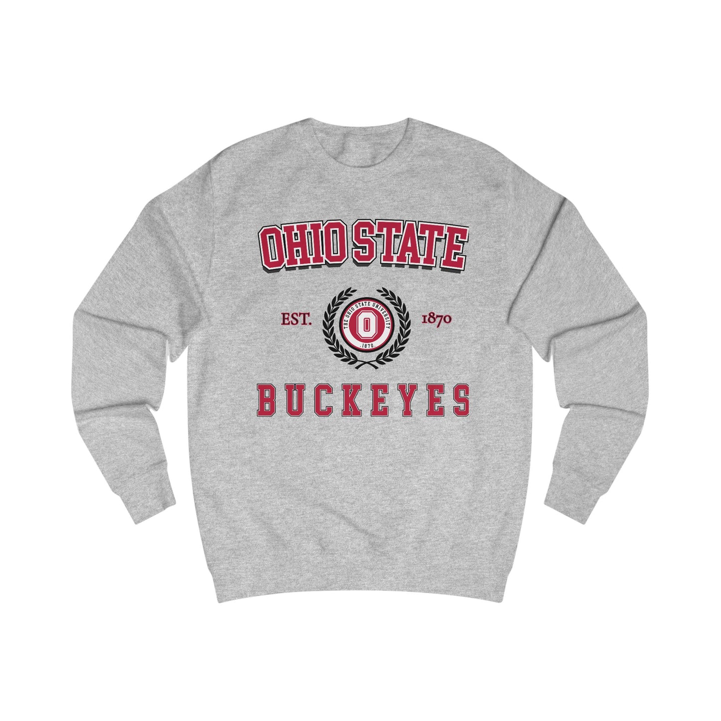Gray sweatshirt with Ohio State Buckeyes logo on a white background