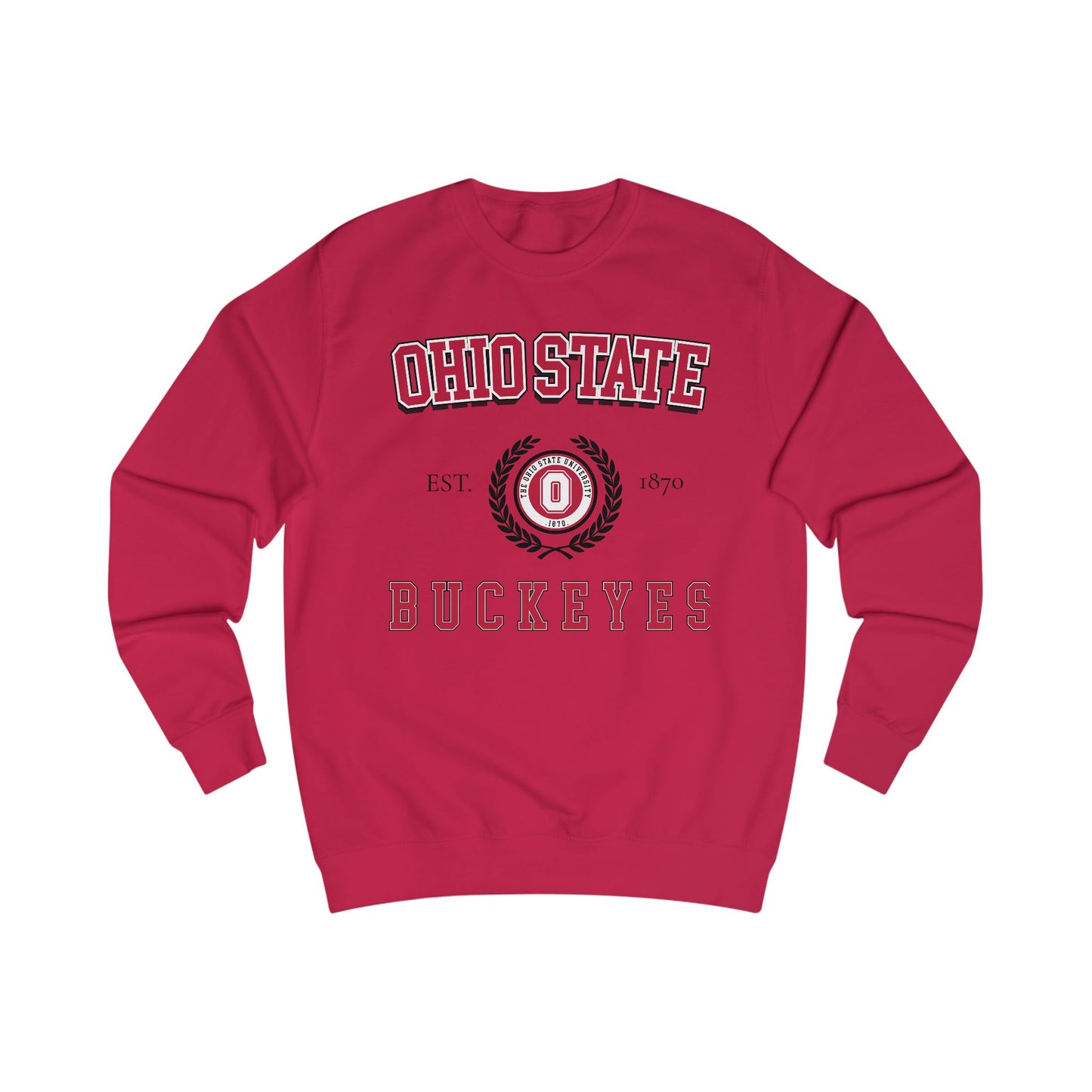 Red sweatshirt with 'Ohio State Buckeyes' text on a white background