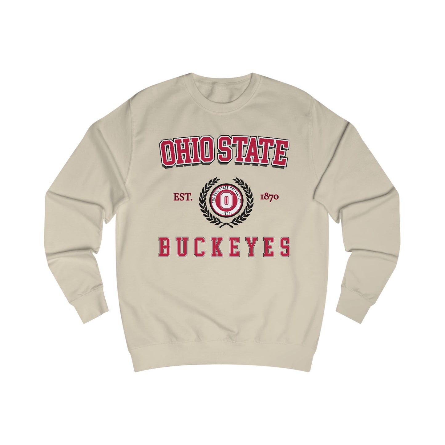 Beige sweatshirt with Ohio State Buckeyes logo on a white background