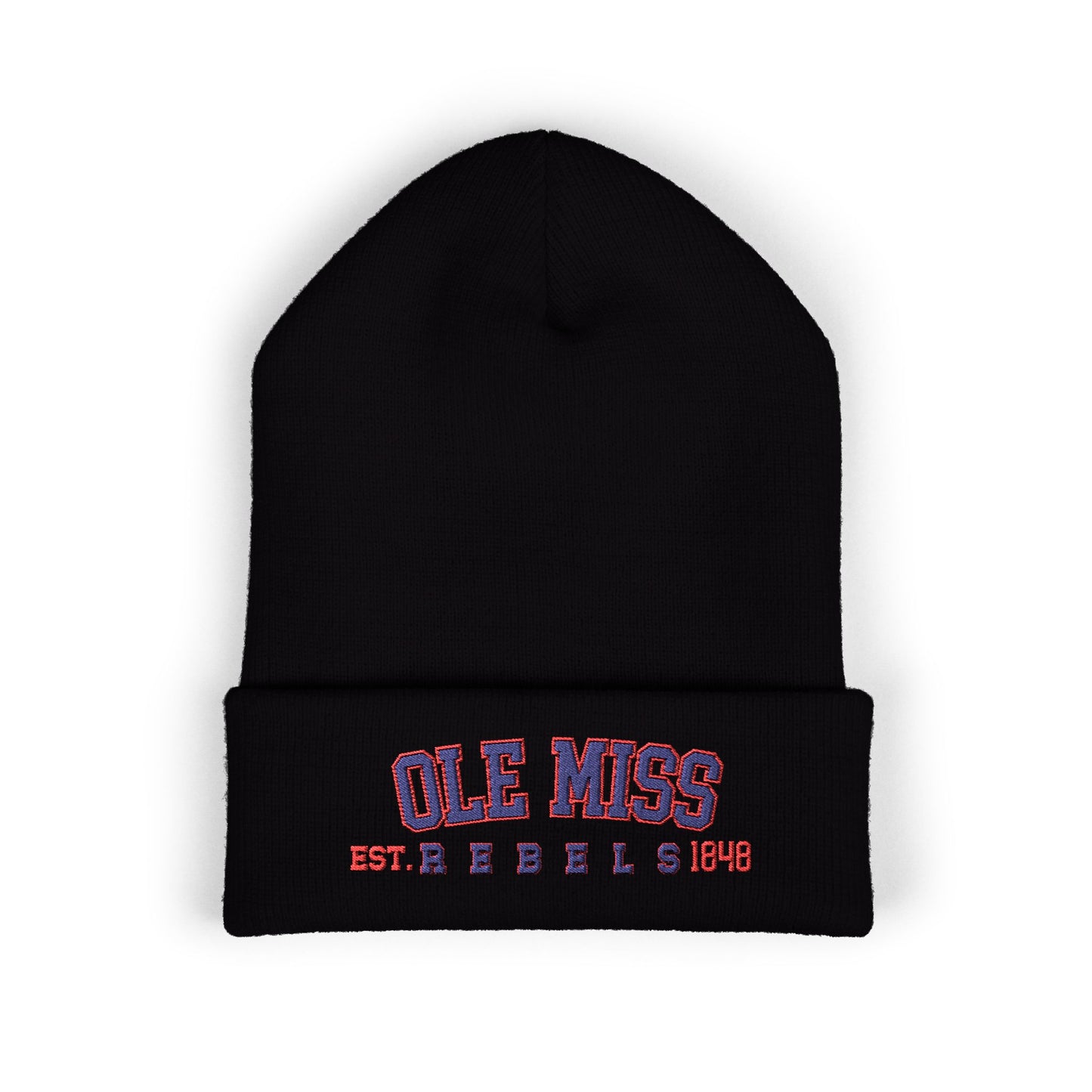 Black beanie with 'Ole Miss Rebels' text on a white background