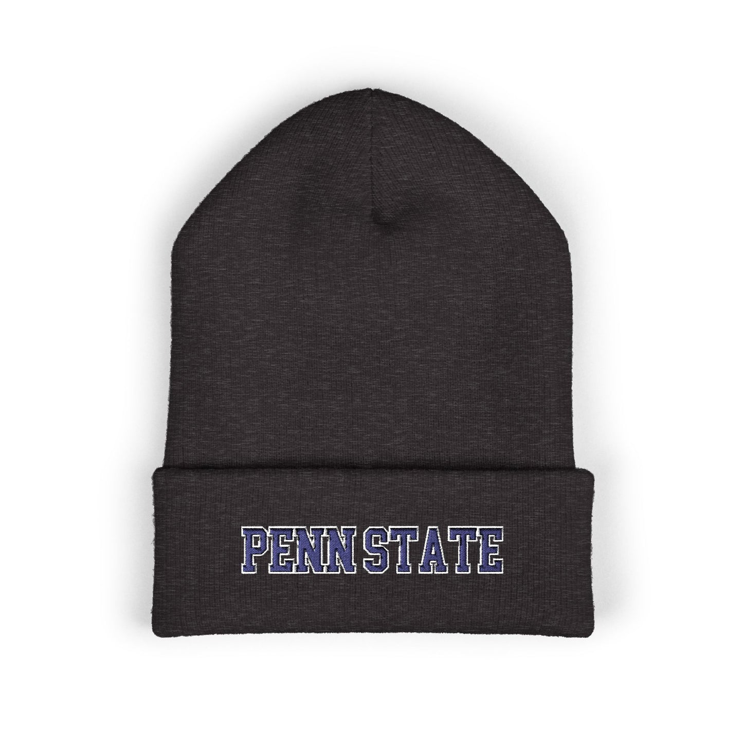 Black beanie with 'Penn State' text on a white background