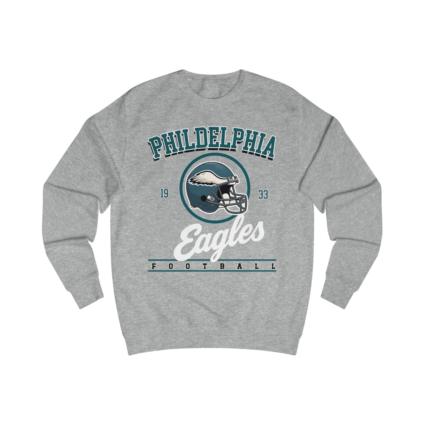 Gray sweatshirt with Philadelphia Eagles logo on a white background