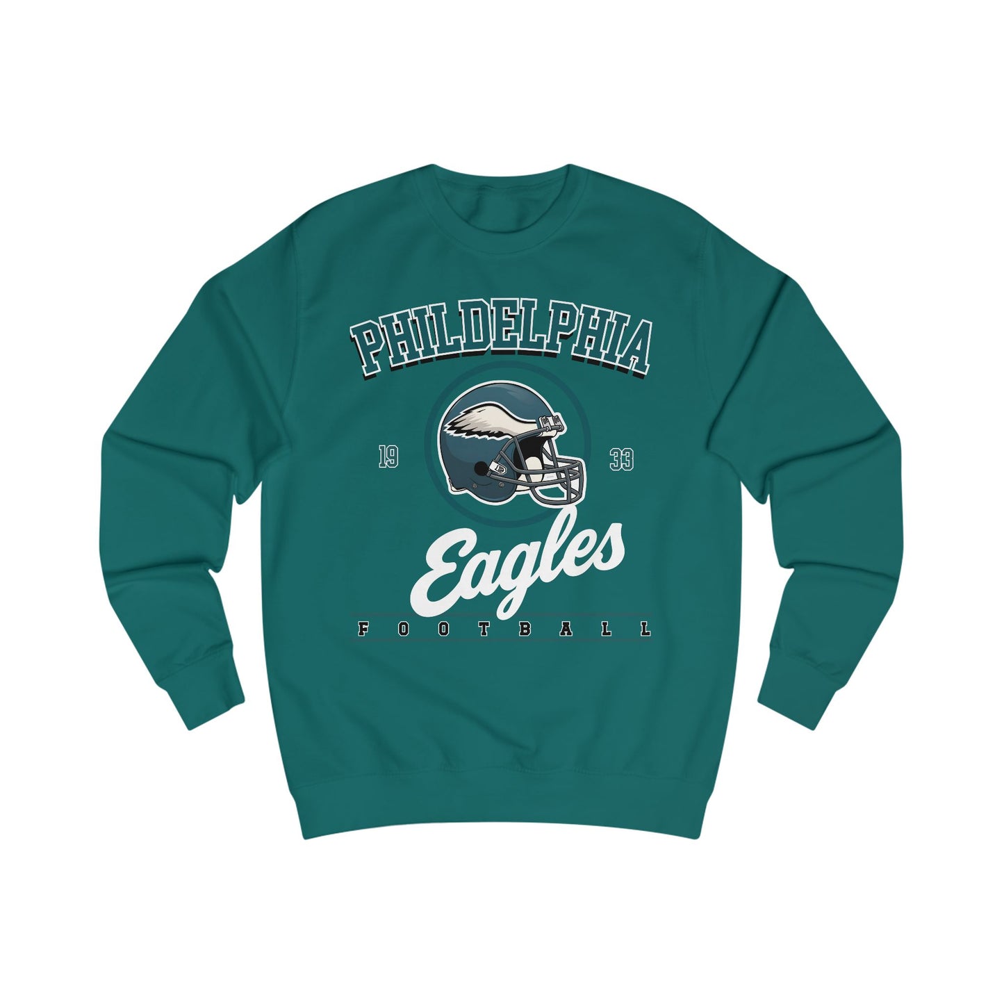 Green sweatshirt with Philadelphia Eagles logo on a white background