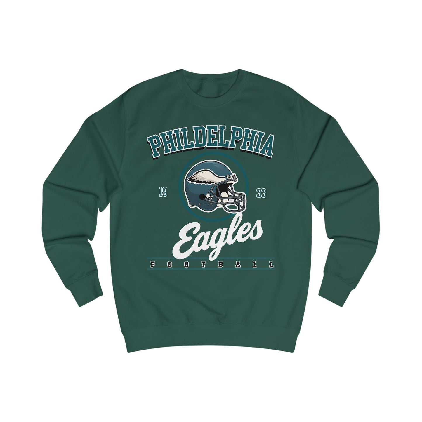 Green sweatshirt with Philadelphia Eagles logo on a white background