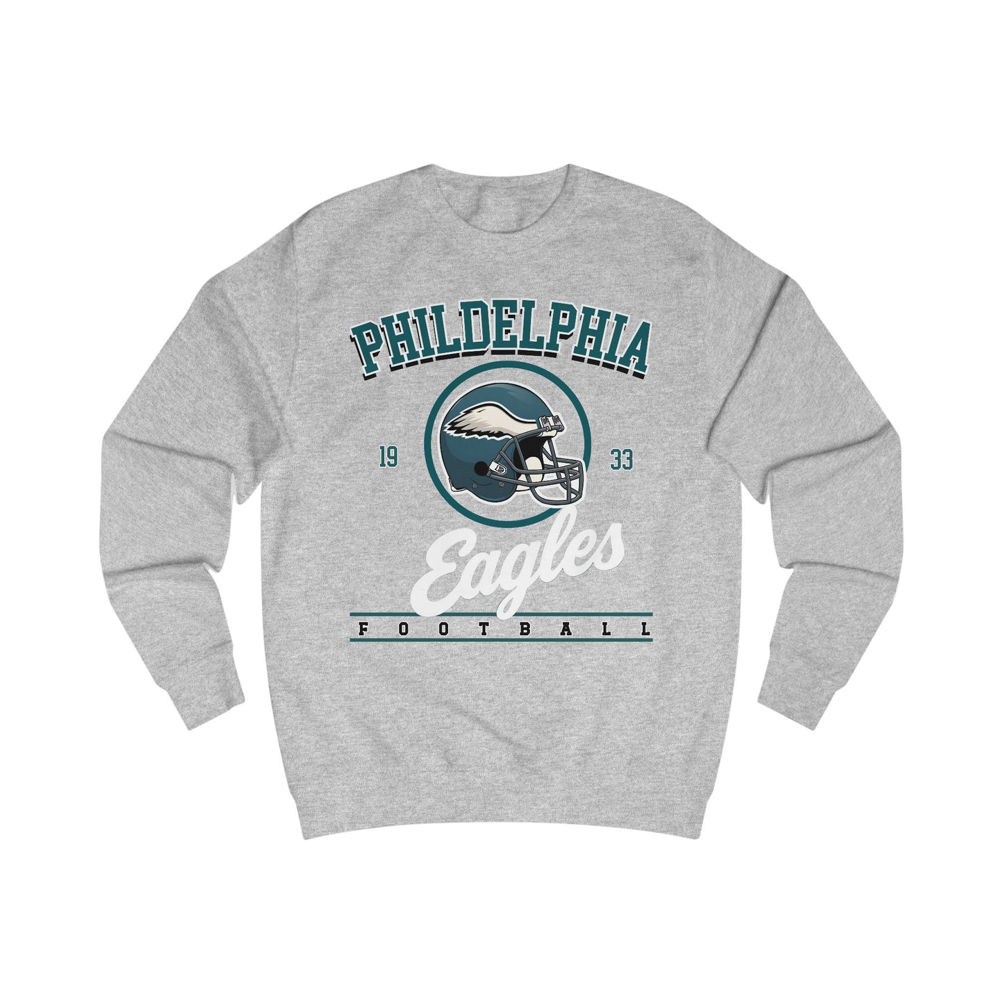 Gray sweatshirt with Philadelphia Eagles logo on a white background