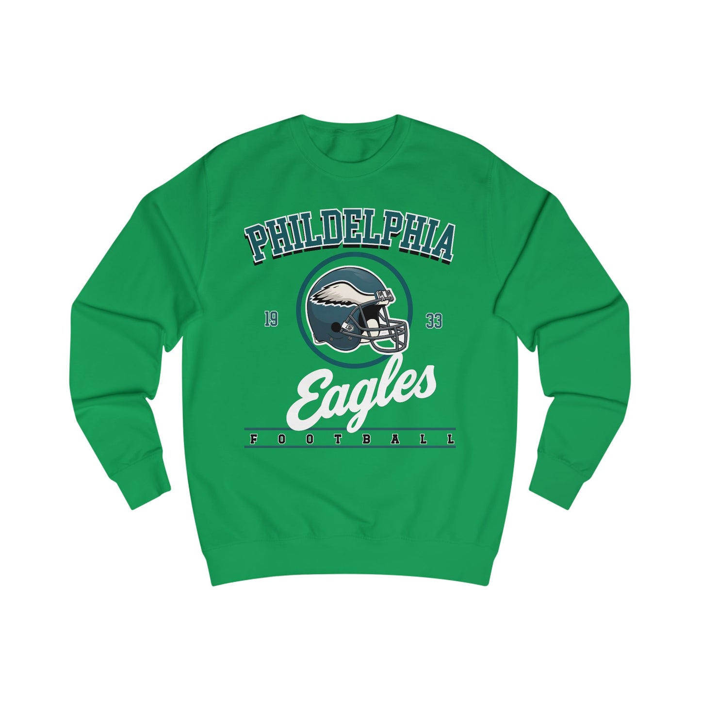 Green sweatshirt with Philadelphia Eagles logo on a white background