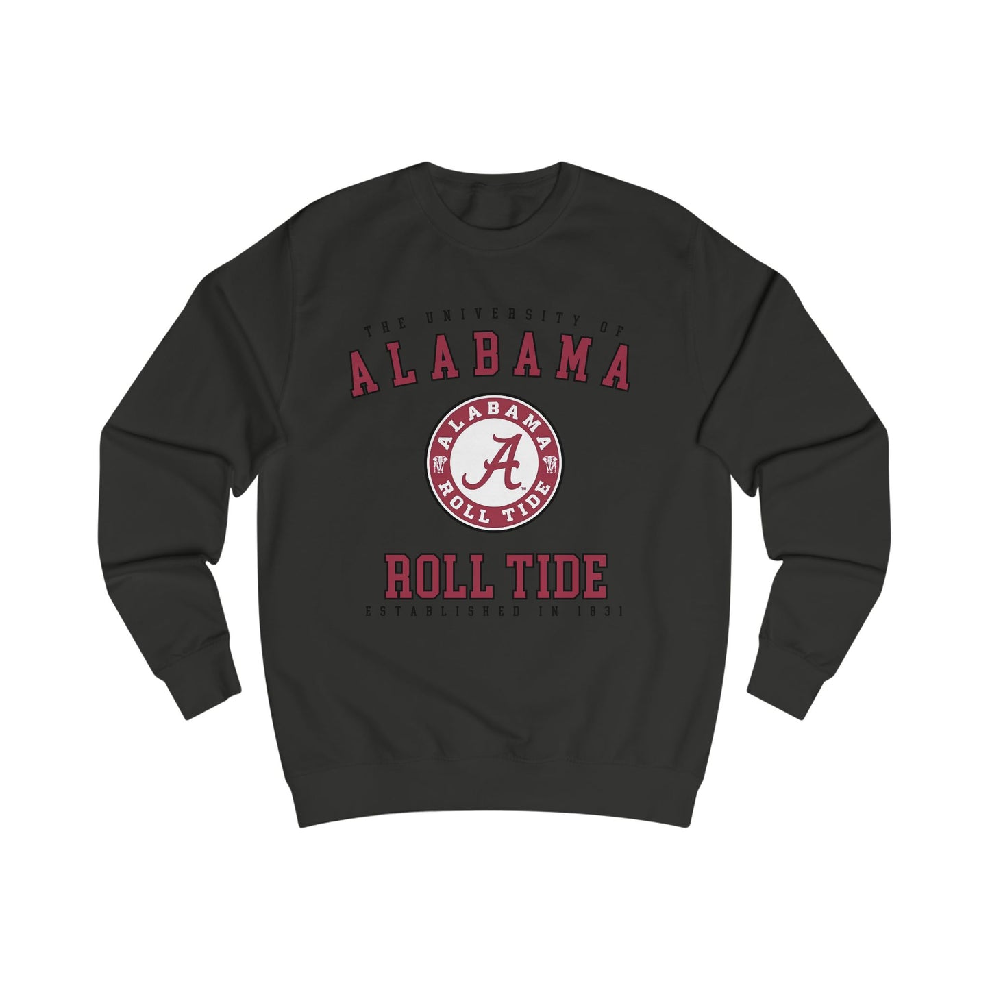 Black sweatshirt with Alabama logo and text on a white background