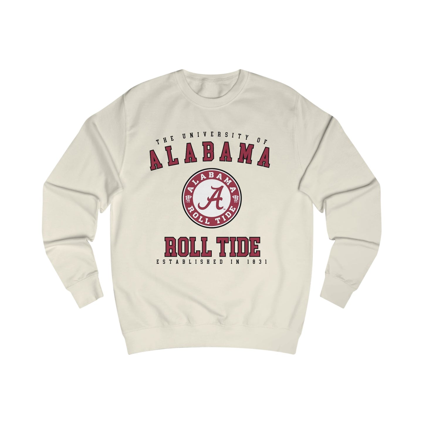 Beige sweatshirt with Alabama logo and text on a white background