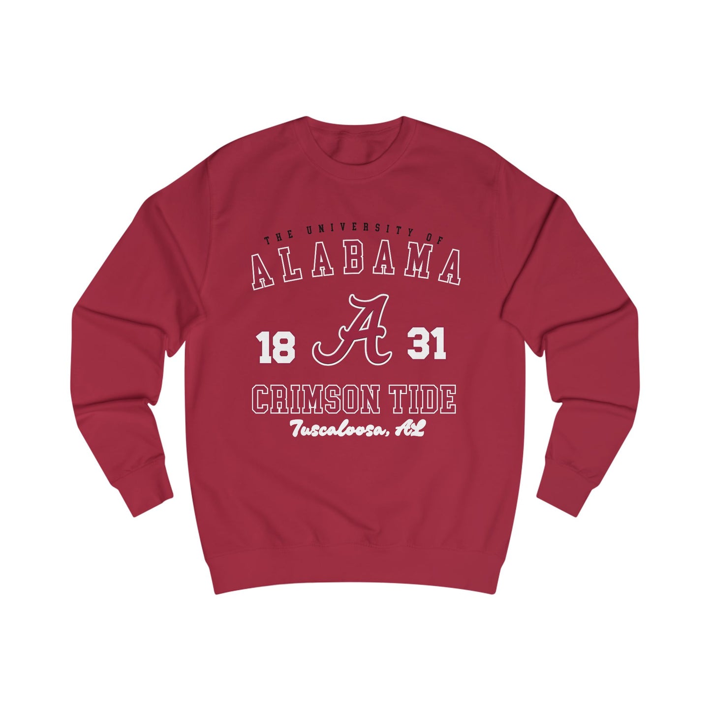 Red sweatshirt with 'Alabama' text and logo on a white background