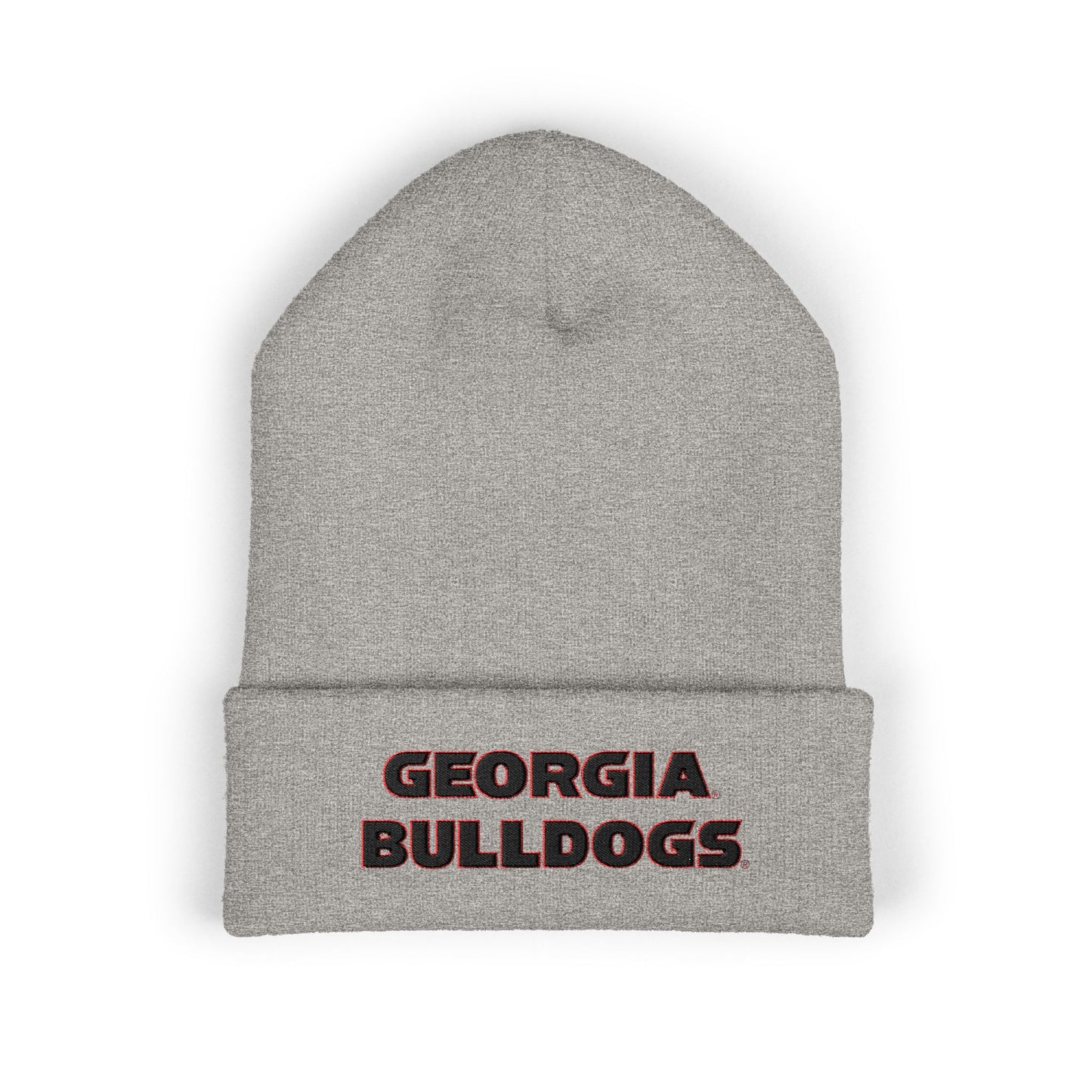 Gray beanie with 'Georgia Bulldogs' text on a white background