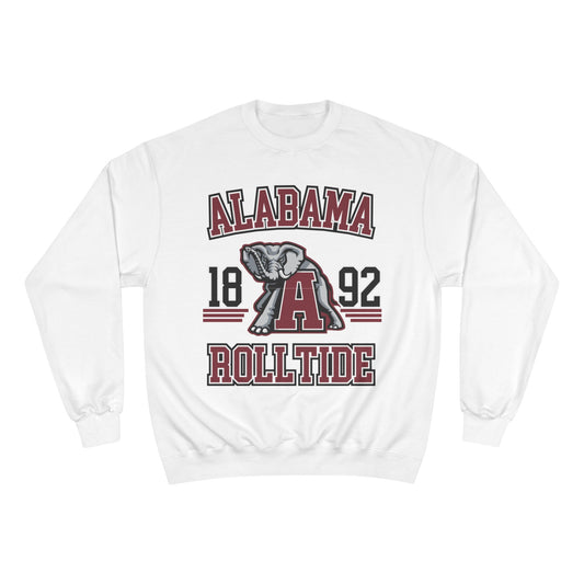 White sweatshirt with Alabama logo and text on a white background