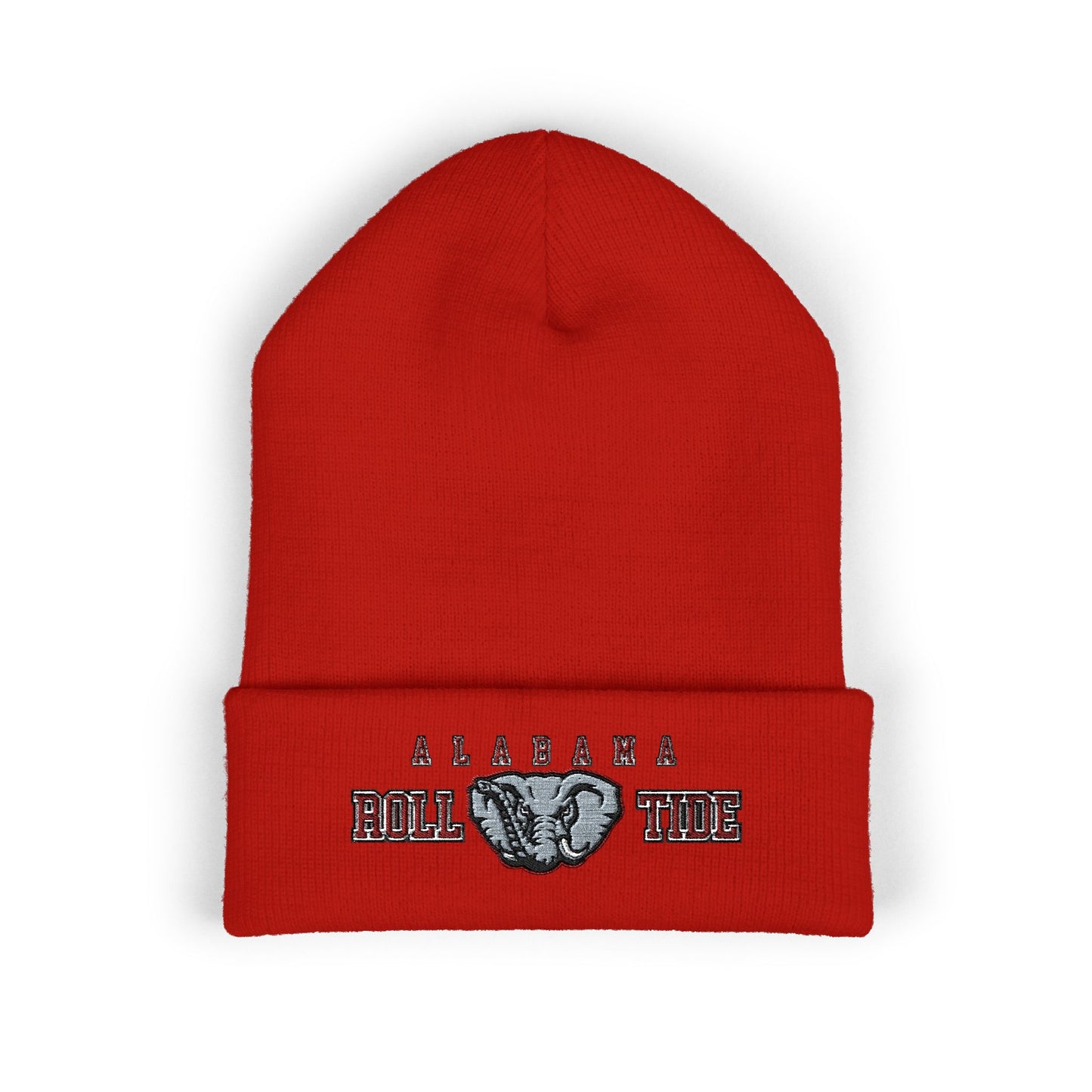 Red beanie with 'Alabama Roll Tide' text and elephant logo on a white background