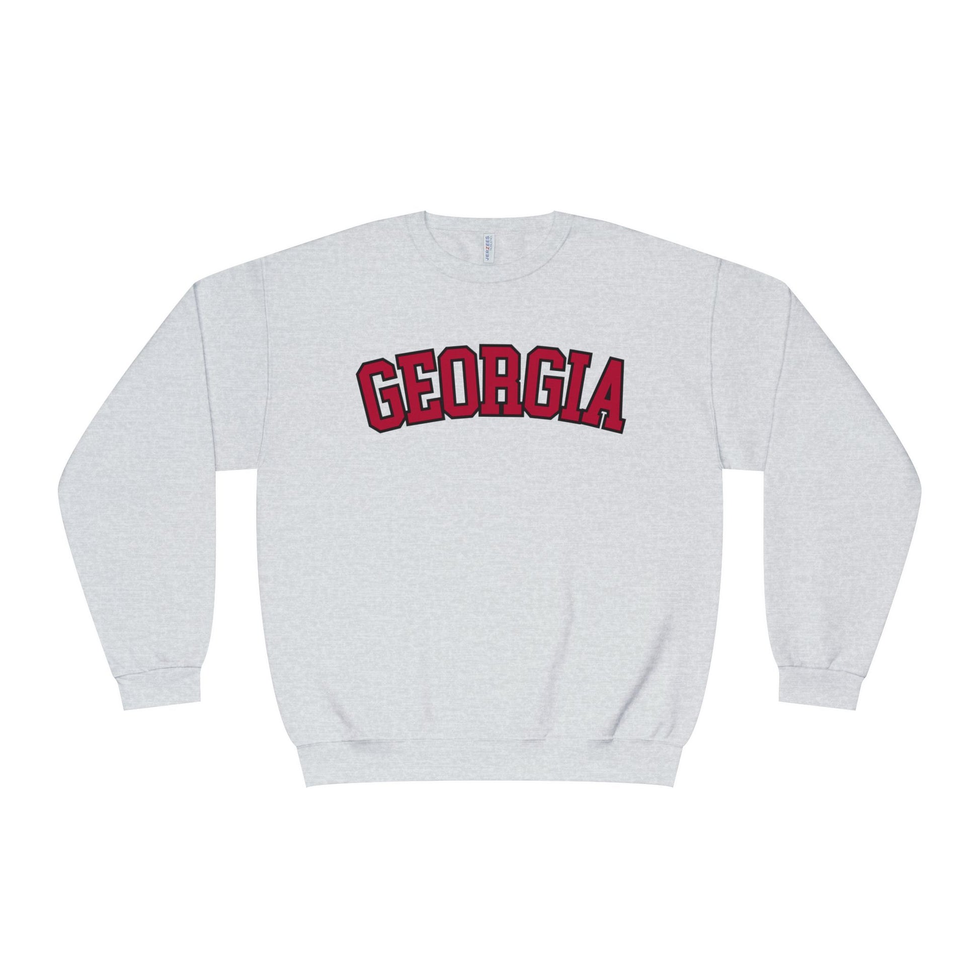 Gray sweatshirt with 'Georgia' printed in red on the back against a white background