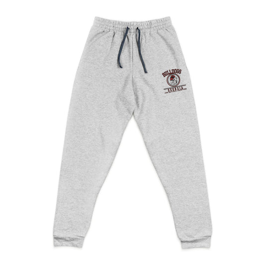 Gray sweatpants with a logo of Georgia Bulldogs on a gray sweatpants on white background