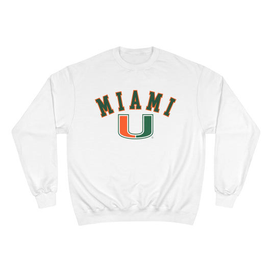 White sweatshirt with 'MIAMI' text and logo on a white background