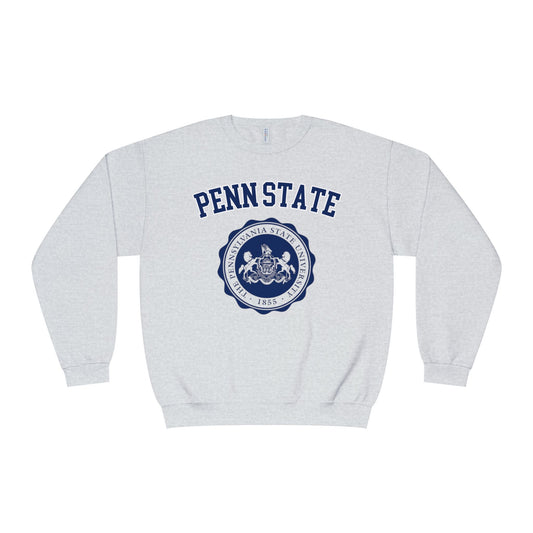 Gray sweatshirt with 'Penn State' text and logo on a white background