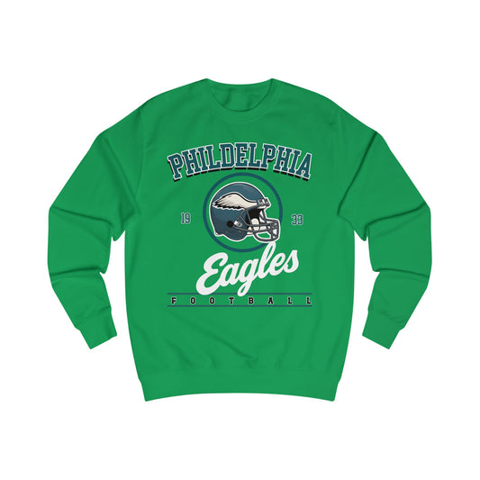 Green sweatshirt with Philadelphia Eagles logo on a white background