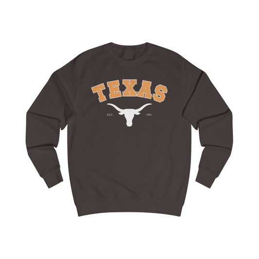 Dark gray sweatshirt with 'Texas' and longhorn logo on a white background