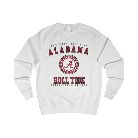 White sweatshirt with Alabama logo and text on a white background