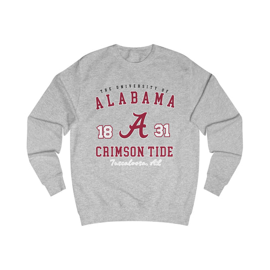 Gray sweatshirt with Alabama Crimson Tide text and logo on a white background